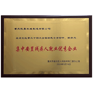 集中安置殘疾人就業(yè)優(yōu)秀企業(yè)證書